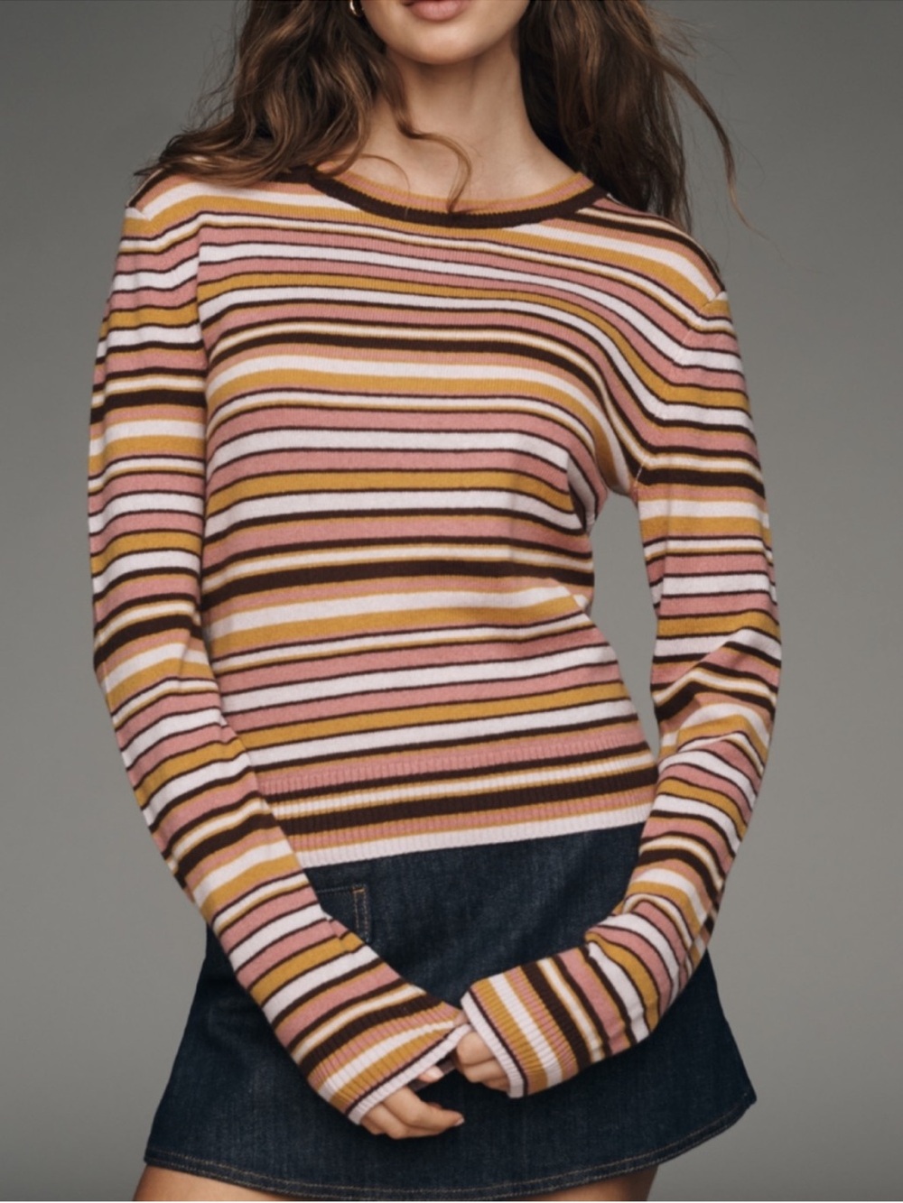 NWT • Reformation Lian Cashmere Sweater in dried rose multi stripe - XS